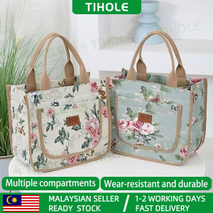 TIHOLE Floral Print Lunch Bag for women with zipper Large Capacity cooler bag piknik Thickened Thermal Insulation Waterproof canvas Beg big bento bag