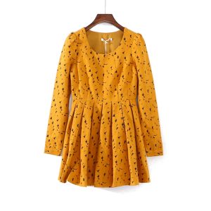 Luxurious Long Sleeve Pleated round Neck Dress Elegant Womens Fashion Autumn Collection Special Offer Elegant Ladies Dress
