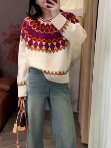 Winter Thick Knitted round Neck Sweater Womens Gentle French Countryside Style Top Commute Versatile Sweater Comfortable Fit