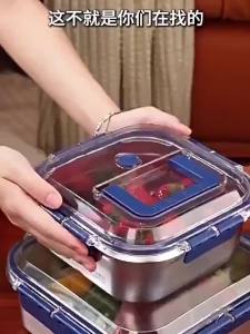 Stainless Steel Food Storage Box Thickened Large with Lid Kitchen Fresh-keeping Box Lunch Bento