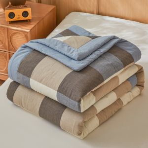 Dansunreve Plaid Quilt Blanket Japanese Style Thin Quilt Washed Cotton Soft Air conditioner Quilt Single Queen King