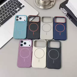 Soft Case Silikon PREMIUM Calfskin Luxury leather Magsafe Magnetic Wireless Charging Anti Tekstur Kulit Anti Jamur Bludru Microfiber Kompatibel Untuk Iphone 17 Ip 17 Air Ip 17 Pro Ip 17 Pro Max