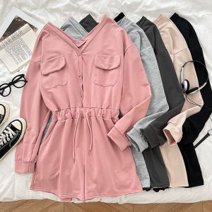 Fashionable V-Neck Long Sleeve One-Piece Pants Womens High Waist Wide Leg Casual Suiting Slimming Design Autumn Collection