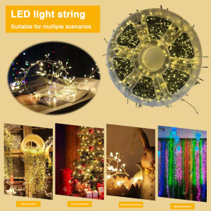 [Chinatera Malll]Cluster String Light with Remote Firecracker String Light Warm White Waterproof for Christmas Tree Plant Bedroom Garden