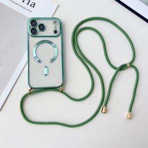 Crossbody Necklace Lanyard Plating Magnetic Case For iPhone 17 Pro Max 16 15 13 12 14 Plus Clear For Magsafe Soft Silicone Cover