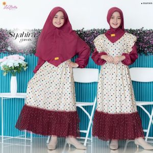 Gamis anak Perempuan Terbaru 2024 Viral Syahira Labella Merah Maroon Set Hijab Umur 5 - 11 Tahun