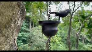 Hanging 80cm Birds On Cups Rain Chain Mobile Metal Rainwater Catcher ChainDecoration for Gutter Roof Six birds