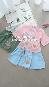 [Brandedbaby] 3T-8T Setelan Cheongsam Anak Perempuan 2-in-1 Gratis Tas Imlek Hanfu Pink Hijau Woven Soft Bordir Premium