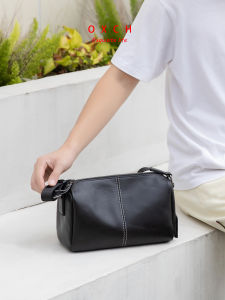 Luxurious Soft Leather Mens Backpack Commuter Single Shoulder Crossbody Pillow Shaped Bag Casual Style with Zipper for Youth