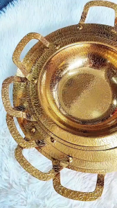 ZTนิยม กระทะสแตนเลสมีหูจับ รุ่นหนา กระทะหม้อไฟ กระทะเสิร์ฟ สุกี้หม้อร้อน ดีไซน์ลายค้อน สีทอง/เงิน สวยหรู พรีเมียม