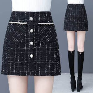Fall Winter New Style Womens High Waist A-Line Mini Skirt Woolen Checkered Wrap around Skirt Slimming Effect Fragile Charm Style