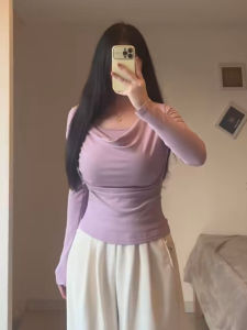 plus Size Womens Slim Fit Long Sleeve T-Shirt Spring 2025 New Style Pure Color Korean Style Commute Casual Slimming Top