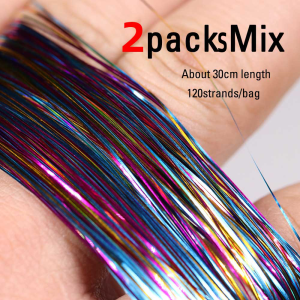2packs/12packs Holographic Flat Krystal Tinsel Flashabou Tinsel Fly Tying Material for Streamers Fly Jig Lures Pike Trout Lures
