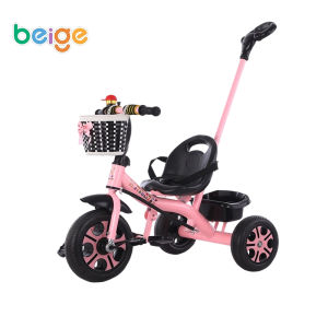 Beige 3 wheels Bike for kids girl and boy Stroller bike for baby with Push Handle and basket 1-8 years