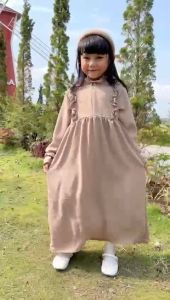 Gamis Anak Naura Airflow Hooneybee Warna Coklat  Size 2-10 thn