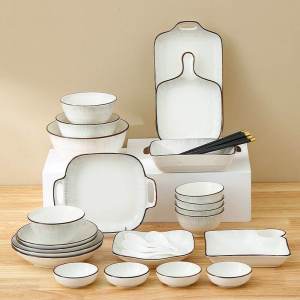 Lenon 2023 New Arrival Light Luxury and Simplicity Modern Ceramic Plate Bowl High Temperature Resistant Underglaze Color Food Bowl Dish Home Gift