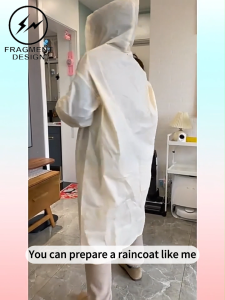 F&D EVA Waterproof Adult Raincoat Semi Transparent Lightweight Elastic Sleeve Hooded Raincoat