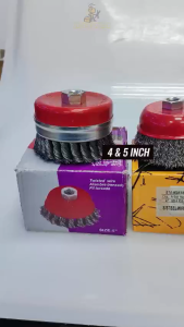 Nasara 4 / 5 Inch M14 X 2.0 Cup Brush Brass Stainless Steel Twisted Wire Crimped Stain Rust Removal Berus Cawan Dawai
