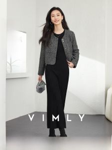 Vimly | Đầm Áo Len Dài Tay Cổ Tròn Màu Đen Thời Trang