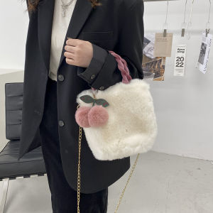 Cherry Plush Womens Bag Girl Handbag New New Arrival Cute Chain Shoulder Bag Furry Bag Crossbody Small Bag