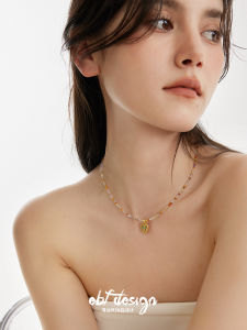 Matte Finish Summer Butterfly Painted Drip Oil 3D Beaded Necklace EBFWIND Pool Butterfly Alloy Pendant Jewelry for Women