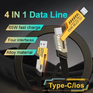 4-in-1 PD65W USB Type C Data Cable Fast Charging USB C/Lighting/Micro USB Wire Cord for iPhone Xiaomi Huawei Quick Charger