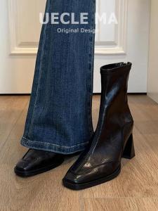 MASHUJIA | Leather High Heel Womens Boots 2025 Autumn and Winter