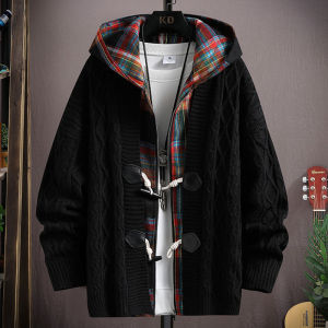 เสื้อคาร์ดิแกนถักแขนยาวทรงหลวมสำหรับผู้ชาย ฤดูใบไม้ผลิและฤดูใบไม้ร่วง สไตล์สองชิ้นปลอม ผ้าฝ้ายผสมโพลีเอสเตอร์ ปกติ