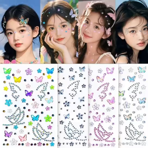 Kupu-kupu halus kristal berlian wajah dekorasi anak dan dewasa tahan air bermutu tinggi warna-warni super halus kristal