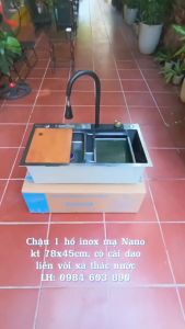 Chậu Rửa Bát 1 Hố Inox Sus 304 Mạ Nano Vân Tổ Ong Có Cài Dao Liền Vòi Rút Có Xả Thác Nước