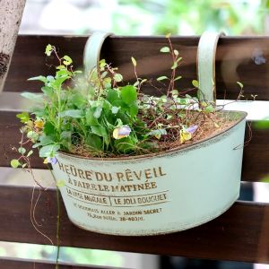 Outdoor Wall Hanging Iron Art Flower Pot Succulent Planter American Country Style Balcony Decorative Hanging Garden Bucket