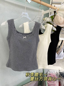 เสื้อกั๊กผ้าฝ้ายผสมผ้าตาข่ายผู้หญิงฤดูหนาว 2025 แขนยาว คอเหลี่ยม ผูกโบว์ สายกว้าง แขนกุด แขนยาว แขนกุด แขนยาว