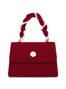 Red Wedding Handbag New Year Gift Womens Crossbody Handbag Soft Velvet Material Zipper Closure Fashionable European Style