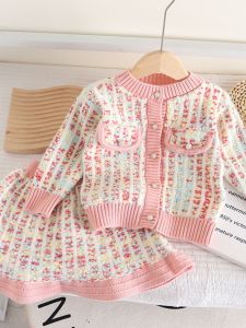 Áo Len Dệt Kim Màu Cầu Vồng Cho Bé Gái Áo Khoác Ngoài Áo Len Mềm Mại Có Nút Cài Cổ Tròn Dài Tay Áo Len Dệt Kim Thường Ngày Cho Bé Gái