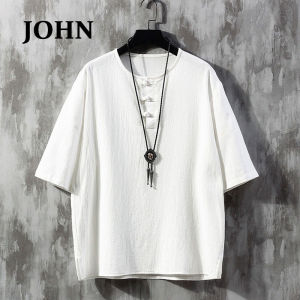JOHN Summer T-shirt Plus Size Mens Cotton Linen Short Sleeve T-shirt for Mens Summer Thin Oversize Loose Chinese Button up Tang Linen Half Sleeve Shirt