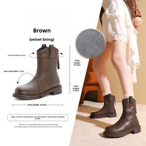 Red Dragonfly Short Martin Boots Womens Mid-Calf Autumn Winter Fashion Comfortable Leather Shoes round Toe Zipper Closure