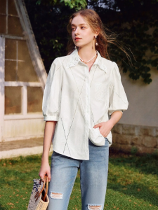 XIANGYING | French Style Ethnic Embroidery Lace Women Shirt