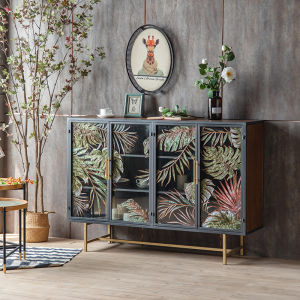 American Style Hallway Entrance Cabinet Iron Art Enamel Glass Door Sideboard Simple Modern Luxury Dining Room Console Table