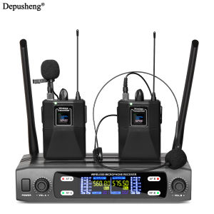 Depusheng | 2Channel Wireless Lavalier Microphone Headset Microphone Depusheng X2-CLIP VHF Fixed Dual Frequency Wireless Set For Stage Show