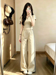 Ge·an·fei | Bộ Áo Thun và Quần Ống Rộng Phong Cách Thể Thao Hè Nữ Cao Cấp
