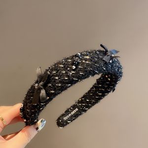 Hand-Sewn Crystal Butterfly Knot Hairband Womens High Top Glittering Fashionable Hair Clip Elegant Korean Style Hairband