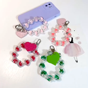 Stylish Crystal Love Heart Lanyard Anti-Lost Bracelet for Mobile Phone Case Wrist Strap Car Keychain