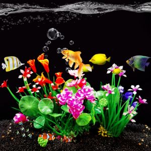 NXSDYM Fake Lifelike Beautiful Pink for Fish Tank Decor Water Grass Aquatic Flower Lotus Ornaments Artificial Lotus