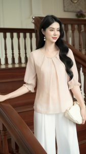 Áo thiết kế đơn giản thanh thoát với chất liệu Voan tơ thương hiệu Thiều Hoa AN4L1249