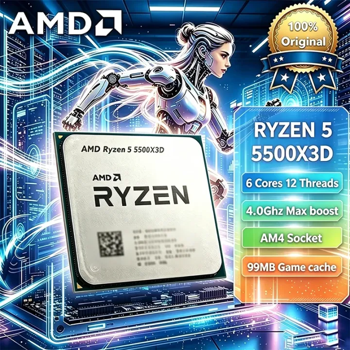 AMD | AMD Ryzen 5 5500X3D New R5 5500X3D 3.0 GHz 6-Core 12-Thread CPU Processor 7NM L3=96M Socket AM4 but Without Fan