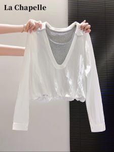 La Chapelle | Áo Sơ Mi Dài Tay Hai Lớp Patchwork Ôm Body