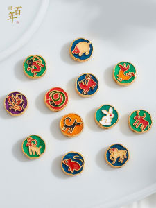 Traditional Chinese Zodiac Animal Beads Spacer DIY Hand Bracelet Accessories through Hole Charms Gold Sand Dragon Snake Horse Sheep