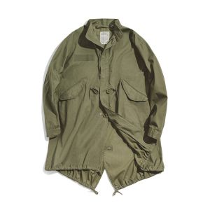 Maden American Retro M65 Trench Coat Mens Long Fish Tail Jacket Workwear Style Cotton Polyester Autumn Outerwear Coat