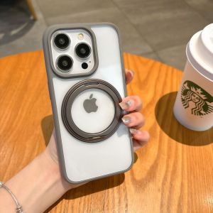 KISSCASE Metal 360 Magsafe Bracket Stand Phone Case For iphone 15 14 13 12 Pro Max Wireless Charging Clear TPU+PC Anti-fall Shockproof Back Cover For iphone 15 14 13 12