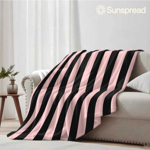 Beast Kingdom | Black Pink Vertical Stripe Soft Warm Flannel Blanket Lightweight Cozy Christmas Halloween Home Decor Room
